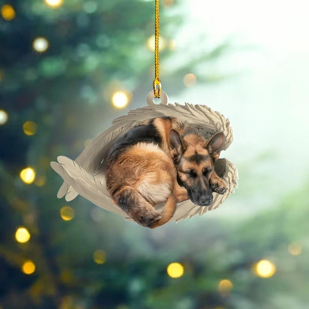 MollyTee Personalized Sleeping German Shepherd Dog Christmas Ornament, Dog Angel Wings 2D Flat - image 1