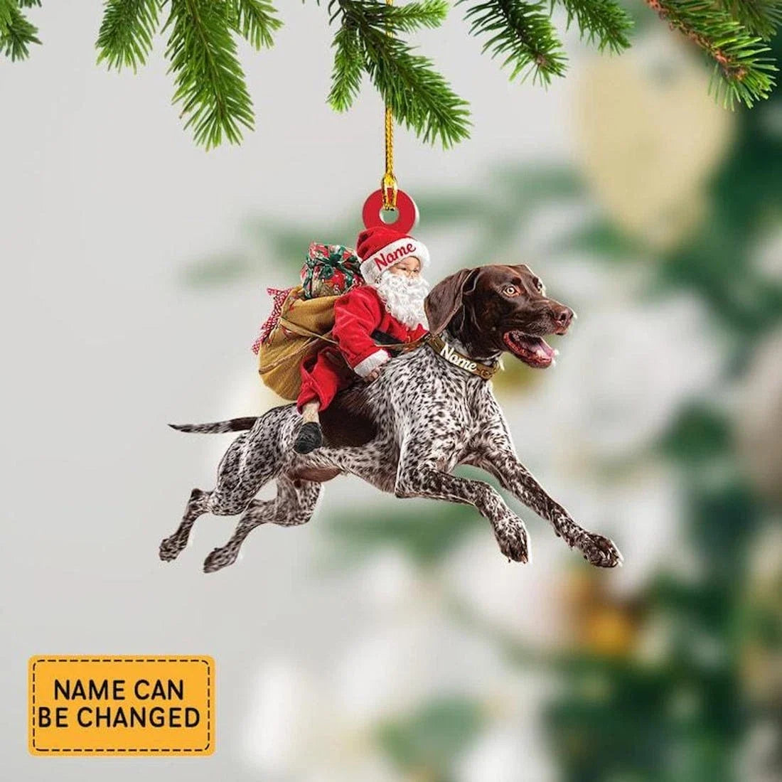 MollyTee Santa Riding German Shorthaired Pointer Dog Ornament - Realistic Dog2D Flat - image 1