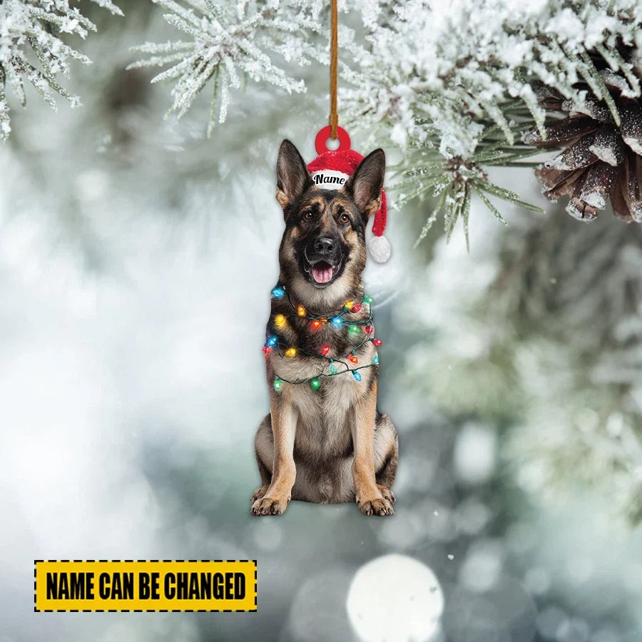 MollyTee Personalized German Shepherd Dog Christmas Ornament, Dog Christmas Lights 2D Flat - image 1