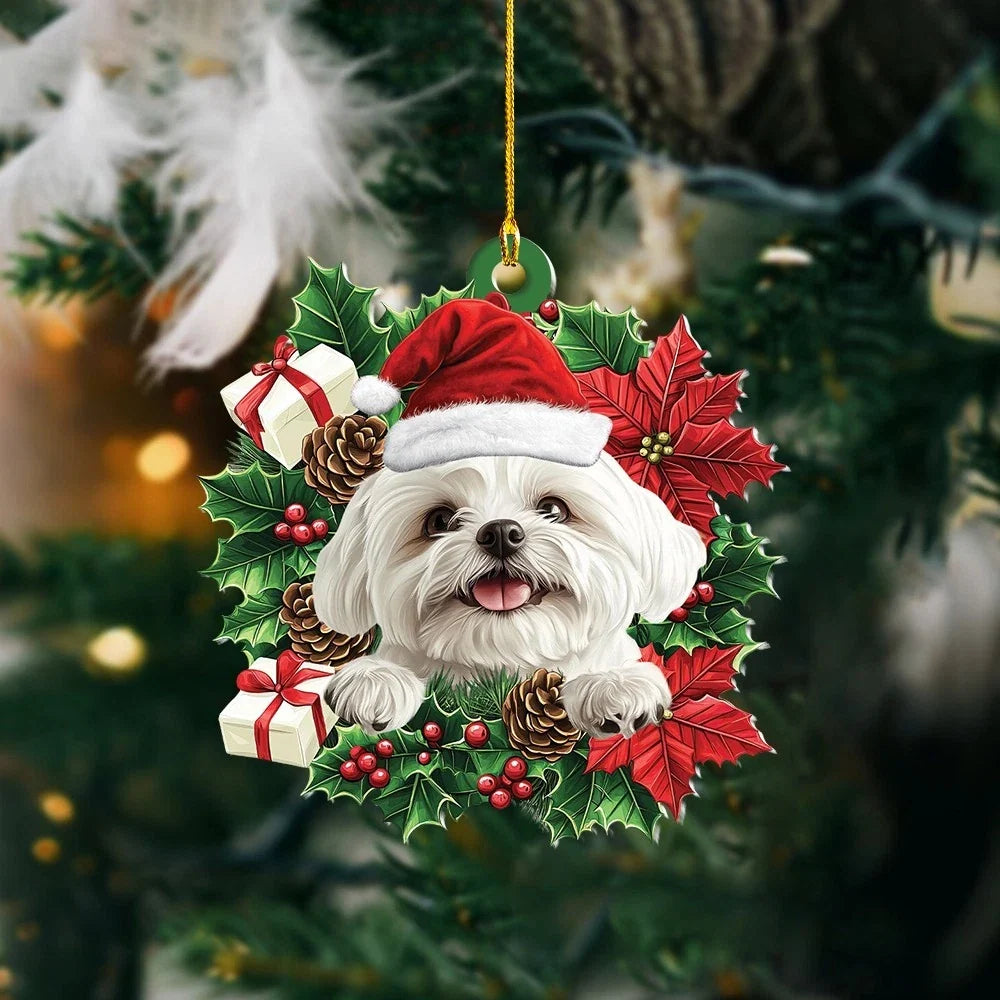 MollyTee Personalized Shih Tzu Dog Christmas Wreath Ornament, Dog Hanging Ornament 2D Flat - image 1
