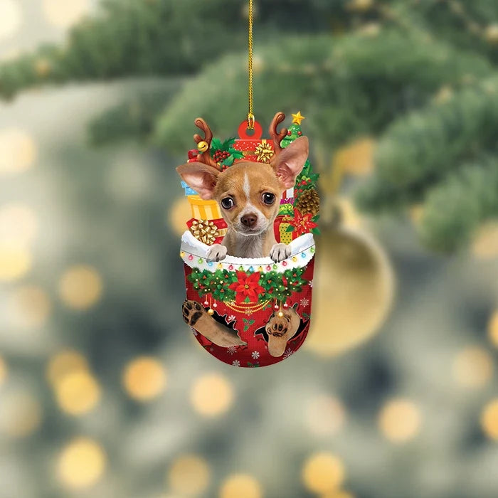 MollyTee Tan Chihuahua Dog Snow Pocket Christmas Ornament, Chihuahua Dog Xmas Ornament 2D Flat - image 1