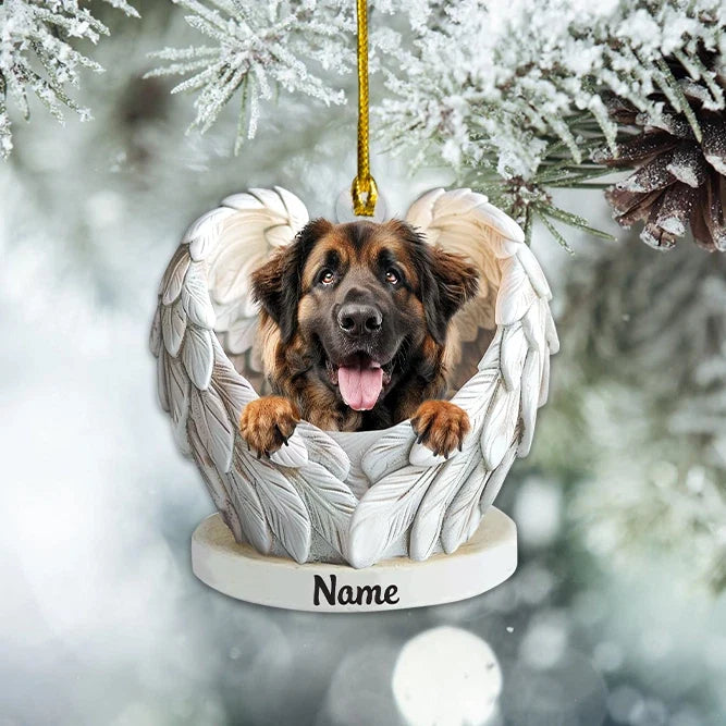 MollyTee Personalized Leonberger Dog Angel Wings Ornament, Leonberger Christmas Ornament 2D Flat - image 1