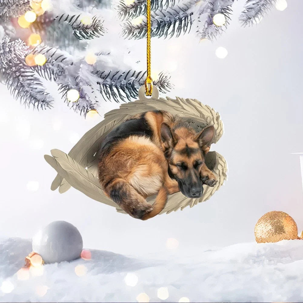 MollyTee Personalized Sleeping German Shepherd Dog Christmas Ornament, Dog Angel Wings 2D Flat - image 2