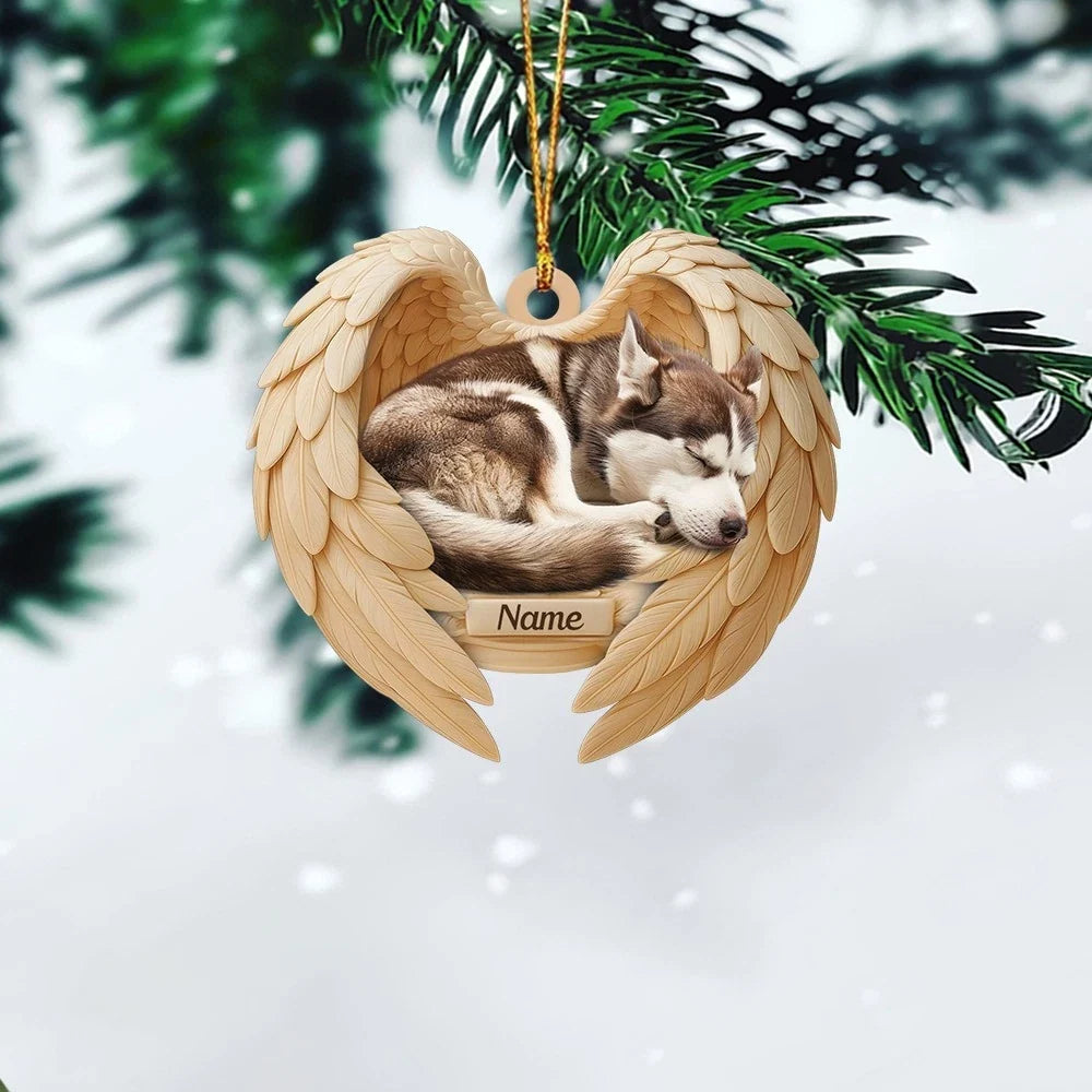 MollyTee Personalized Sleeping Siberian Husky Dog Christmas Ornament, Dog Angel Wings6 2D Flat - image 2
