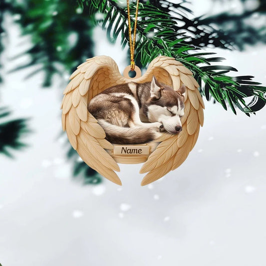 MollyTee Personalized Sleeping Siberian Husky Dog Christmas Ornament, Dog Angel Wings6 2D Flat - image 2