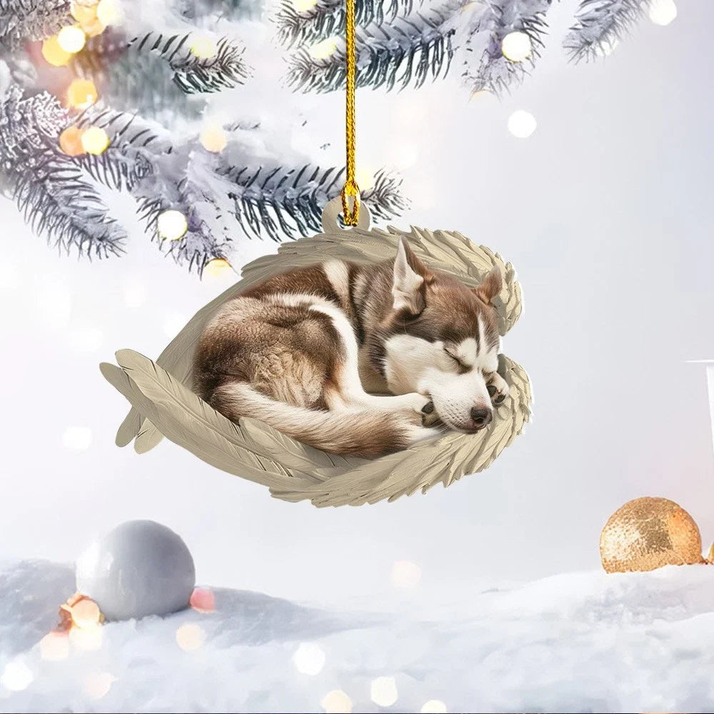 MollyTee Personalized Sleeping Siberian Husky Dog Christmas Ornament, Dog Angel Wings 2D Flat - image 2