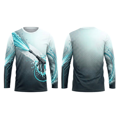 Custom Aqua Lightning Crew Pressure Washing Shirt