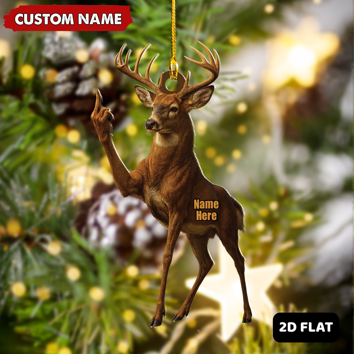 MollyTee Personalized Funny Deer Buck Fukin' Finger Hunting Acrylic Christmas Ornament And Keychain Custom Gift For Hunters 2D Flat - image 7