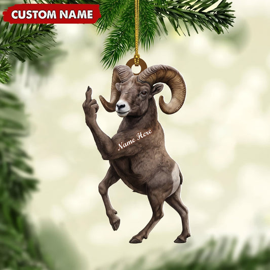 MollyTee Bighorn Sheep Hunting Middle Finger Gesture Sheep Hunter Gift Customized Name 3D-Look Keychain And Ornament - image 1