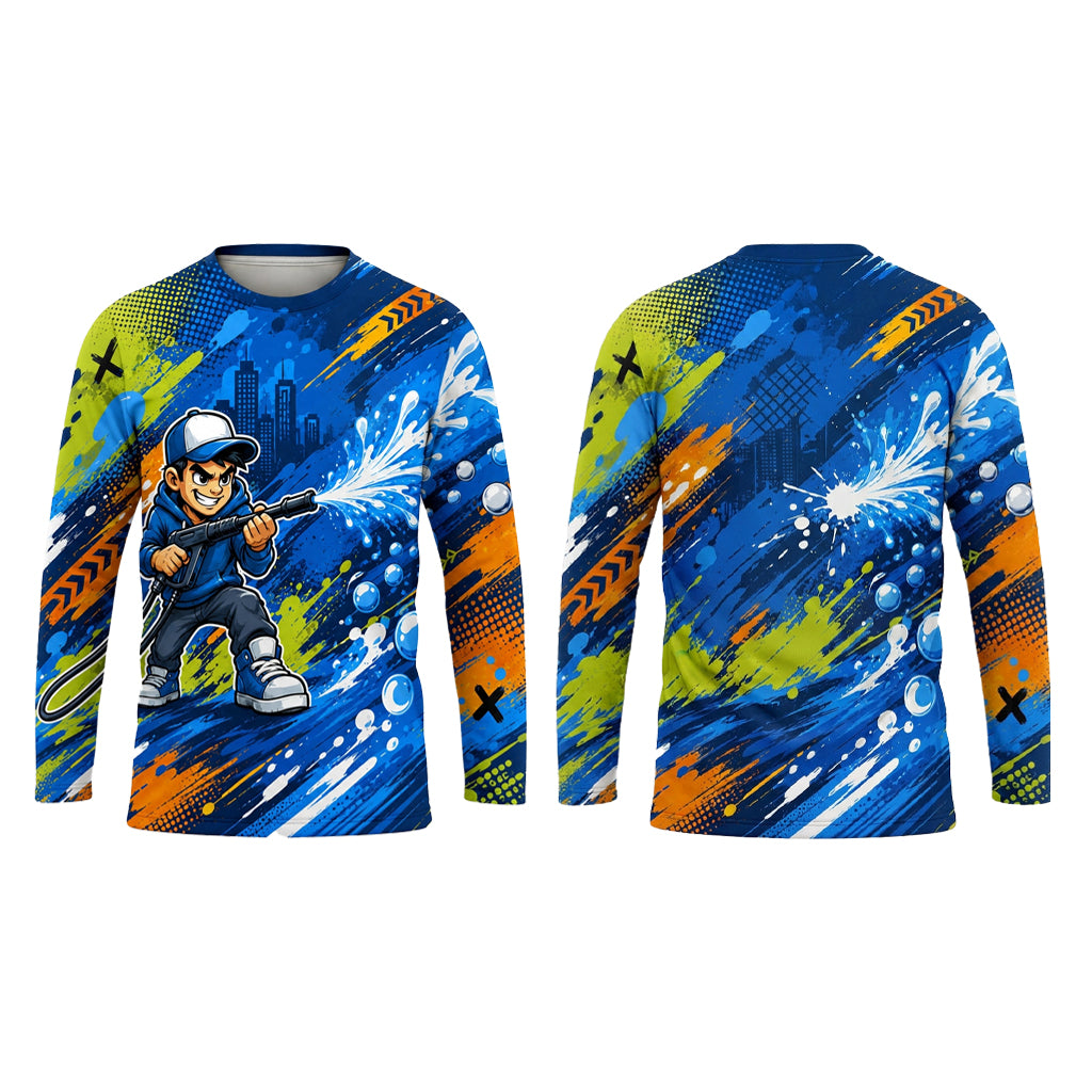 Custom Teal Foam Crew Pressure Washing Shirt