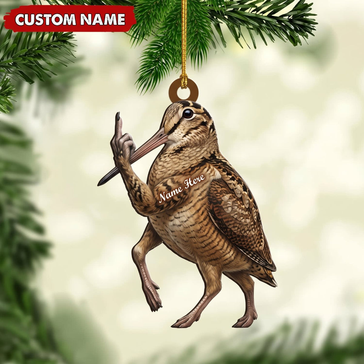 MollyTee Woodcock Hunting Middle Finger Gesture Bird Hunter Gift Customized Name 3D-Look Keychain And Ornament - image 1