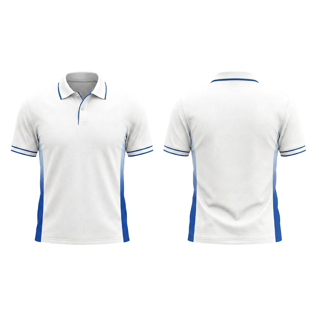 Custom White Blue Accent Office Polo Shirt