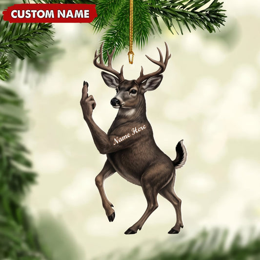 MollyTee Deer Hunting Middle Finger Gesture Deer Hunting Christmas Gift Customized Name 3D-Look Keychain And Ornament - image 1