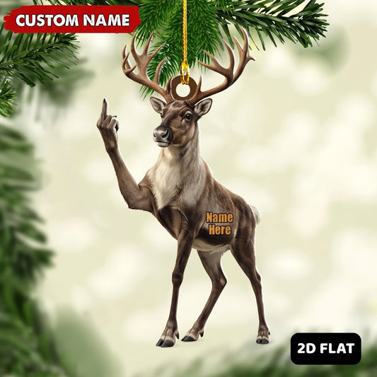 MollyTee Whitetail Deer Hunting Middle Finger Gesture Whitetail Hunter Gift Customized Name 3D-Look Keychain And Ornament - image 1