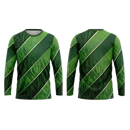 Custom Dark Grass Diagonal Stripe Lawn Care Uniform Shirt