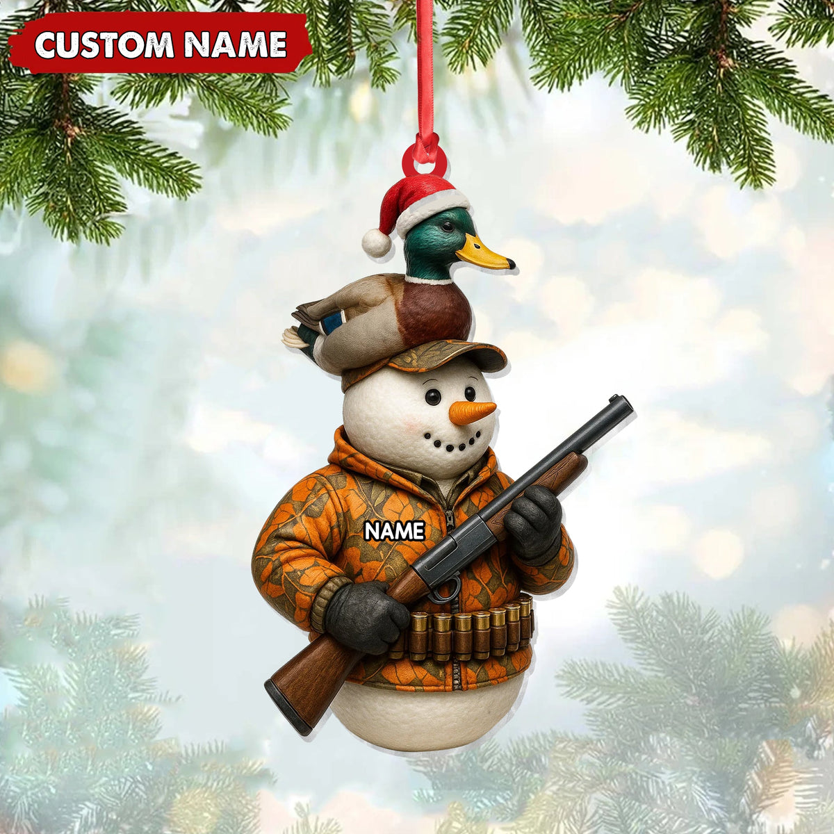 MollyTee Personalized Duck Hunter Snowman Ornament, Custom Name Christmas Decoration for Hunters - image 1