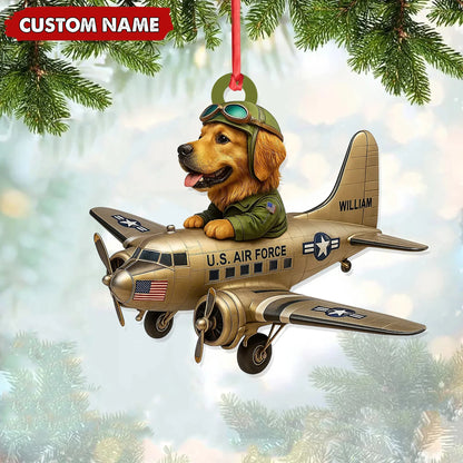 MollyTee Personalized Dog Pilot Christmas Ornament And Keychain, Custom Name U.S. Air Force Airplane, Military Dog Lover Tree Decor Gift - image 1