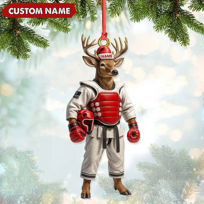 MollyTee Custom Name Deer Karate Ornament, Taekwondo Christmas Gift Decor - image 1