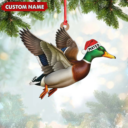 MollyTee Personalized Flying Duck Acrylic Ornament - Custom Name Christmas Acrylic Gift for Hunters - image 1