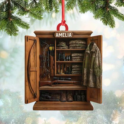 MollyTee Personalized HunterÃƒÂ¢Ã¢â€šÂ¬Ã¢â€žÂ¢s Gear Closet Ornament, Custom Name Hunting Equipment Christmas Decoration - image 1