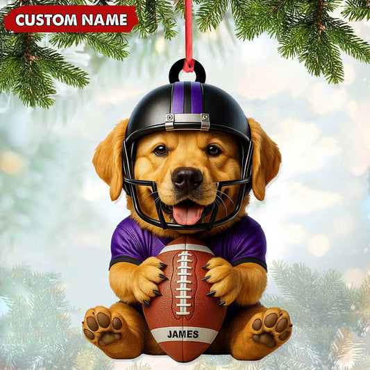 MollyTee Personalized Football Puppy Christmas Ornament And Keychain, Custom Name Dog in Helmet Holding Ball, Cute Pet Lover Tree Decoration - image 1