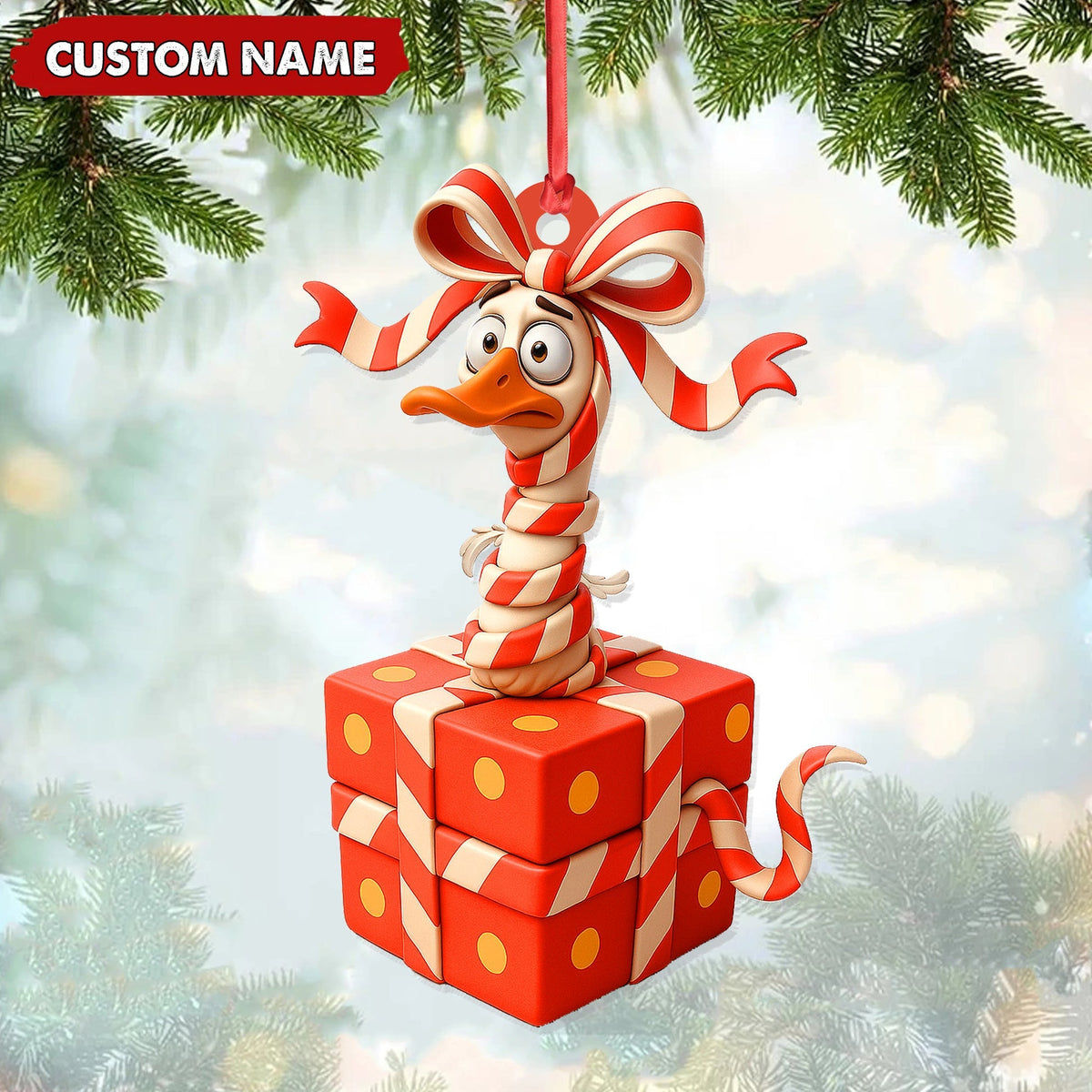 MollyTee Personalized Funny Duck Gift Box Acrylic Ornament - Hilarious Christmas Decor, Perfect Gag Gift for Friends & Coworkers - image 1