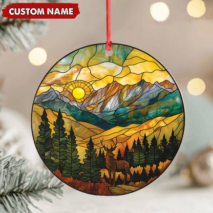 MollyTee Personalized Deer Stained Glass Acrylic Ornament - Mountain Sunrise Christmas Tree Decoration Gift - image 5