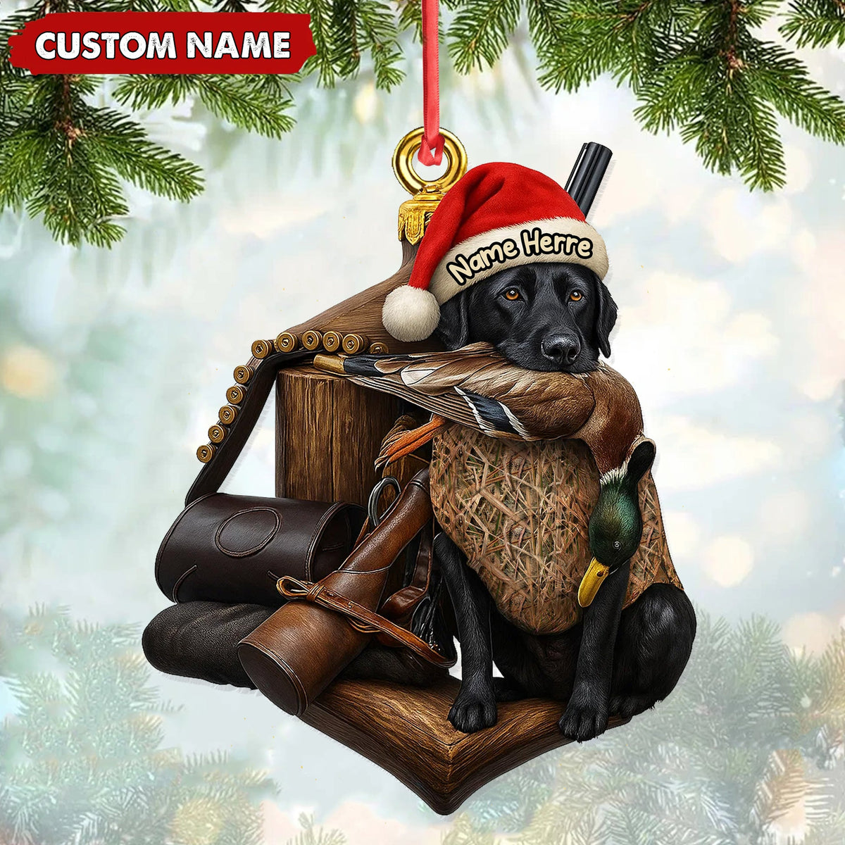 MollyTee Personalized Duck Hunting Dog Ornament, Custom Name Christmas Gift for Hunters - image 1