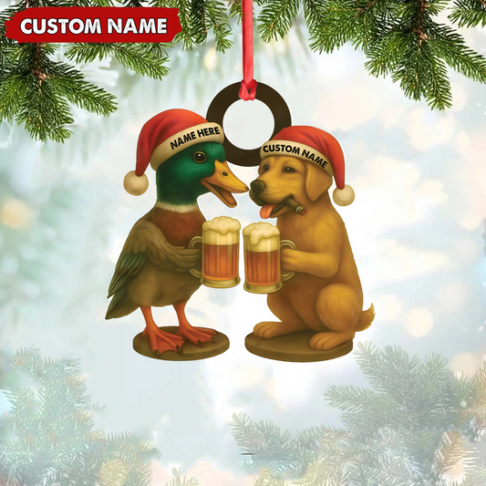 MollyTee Custom Duck & Dog Acrylic Christmas Ornament - Personalized Hunter Gift - image 1