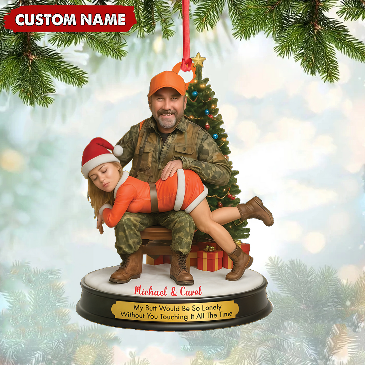 MollyTee Personalized Funny Hunter Couple Christmas Acrylic Ornament - Custom Name Christmas Gift for Him or Her - image 1