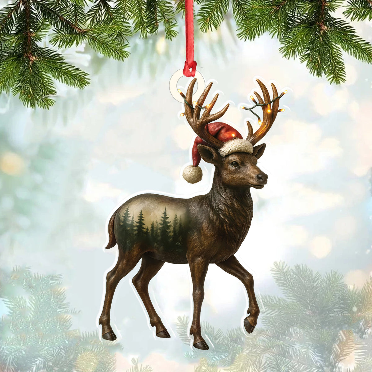 MollyTee Rustic Deer Christmas Ornament, Woodland Reindeer Holiday Tree Decoration - image 1