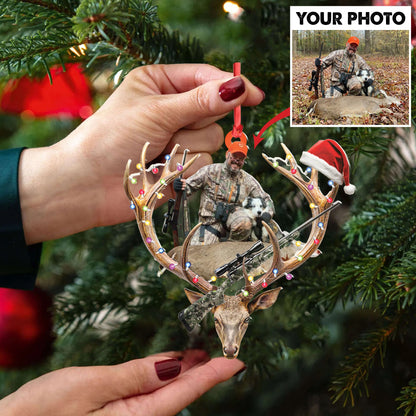 MollyTee Personalized Hunting Aclyric Christmas Ornament Custom Photo Deer Antler Gift for Hunters - image 4