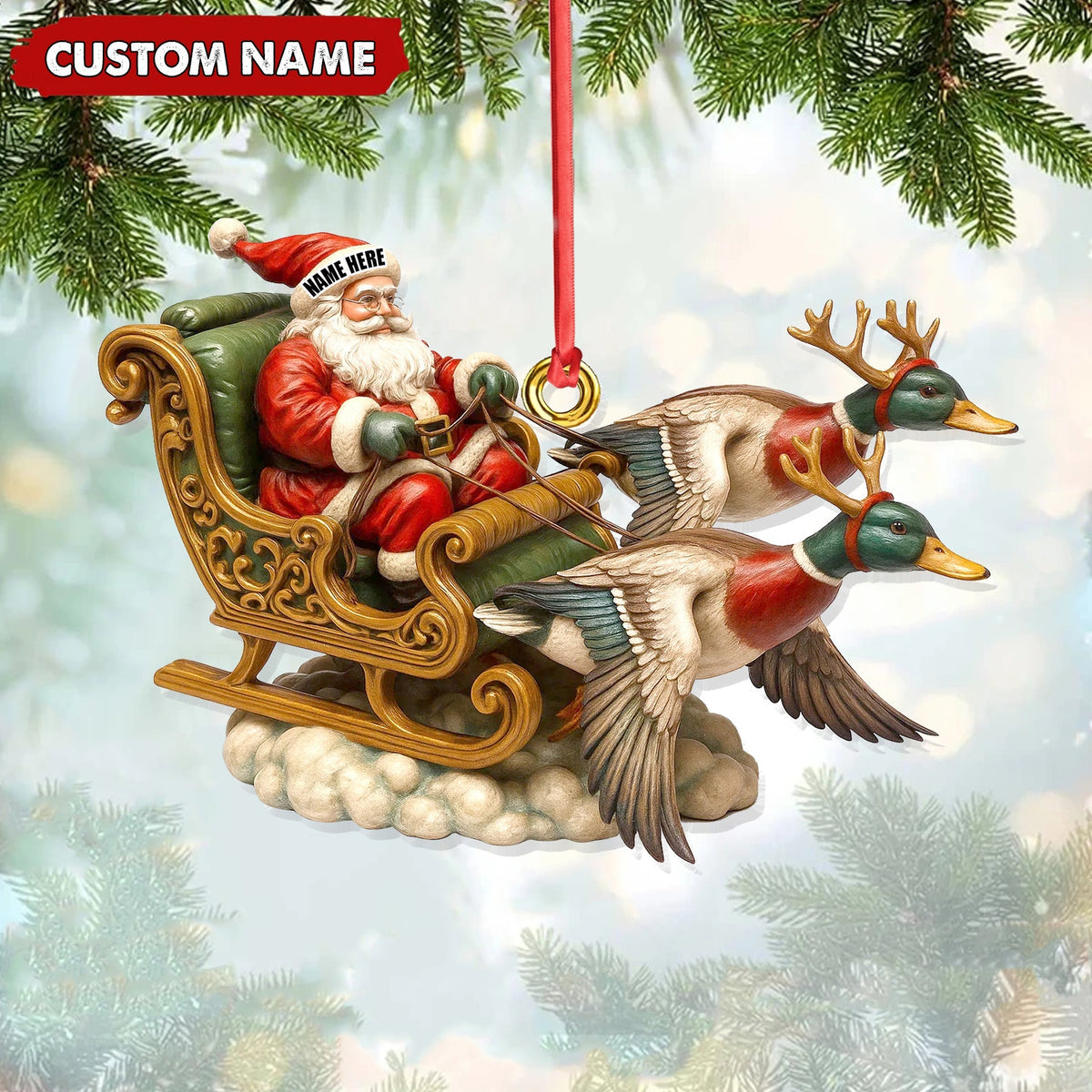 MollyTee Personalized Santa Sleigh Duck Ornament, Custom Name Christmas Gift for Hunters - image 1