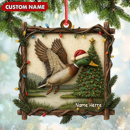 MollyTee Personalized Flying Duck Christmas Ornament, Custom Name Hunting Gift for Outdoor Lovers - image 1