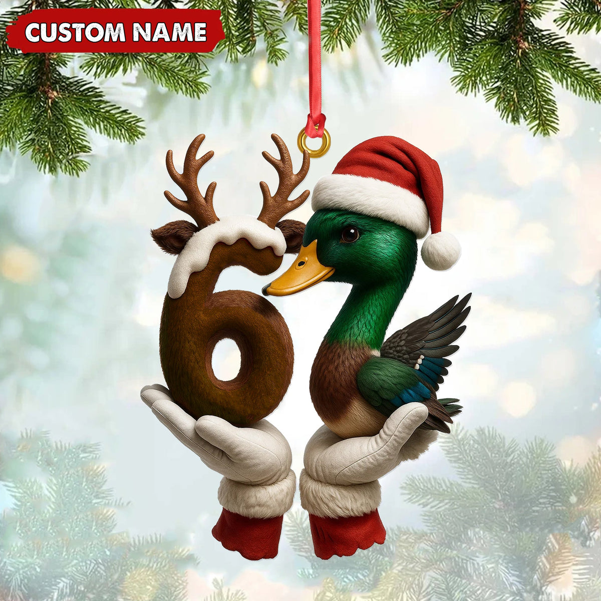MollyTee Personalized Trend 67 Duck Christmas Ornament, Custom Name Six Seven Reindeer 6 and Duck Design, Funny Meme Holiday Tree Decoration - image 1