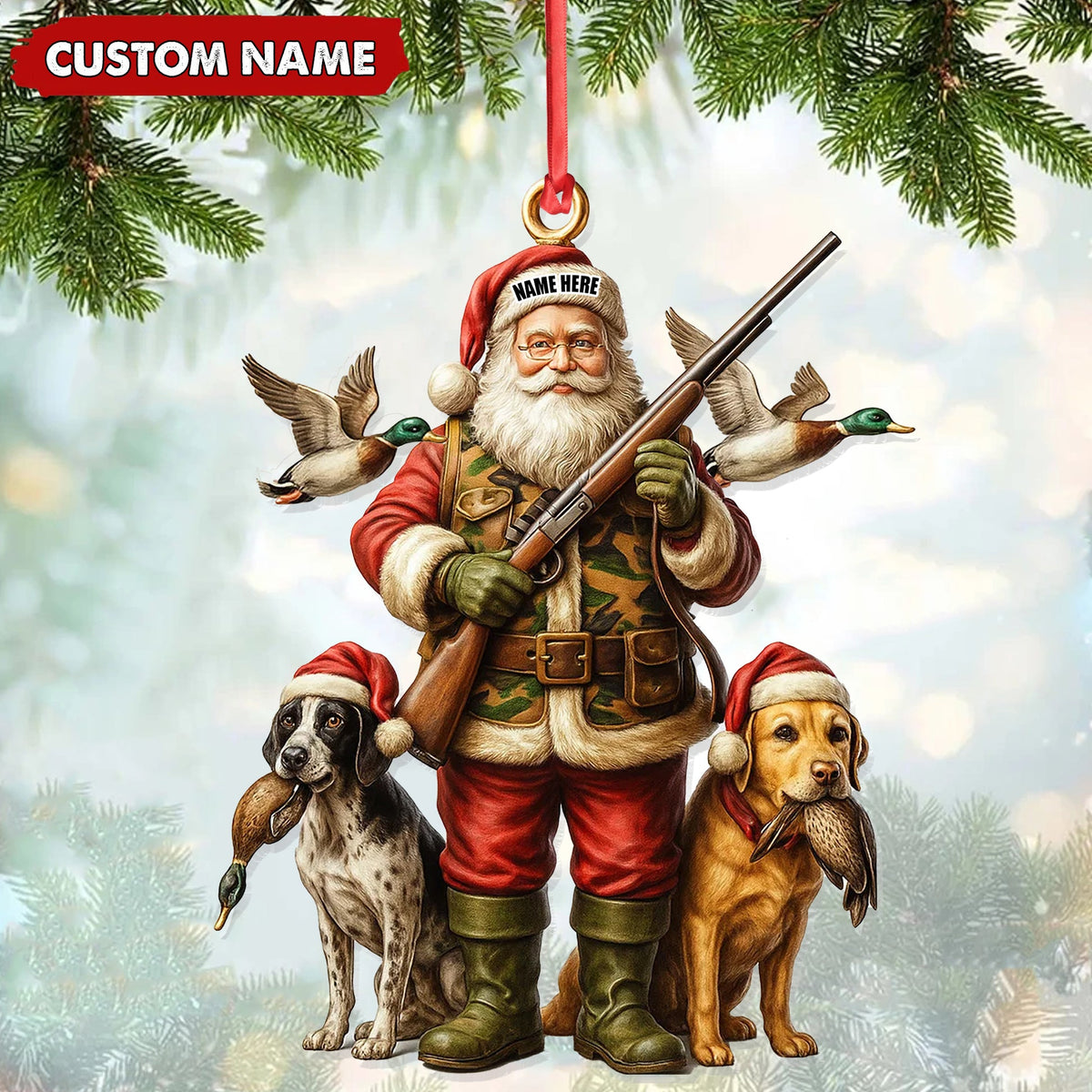 MollyTee Personalized Santa Duck Hunter Ornament, Custom Name Christmas Gift for Hunting Lovers - image 1