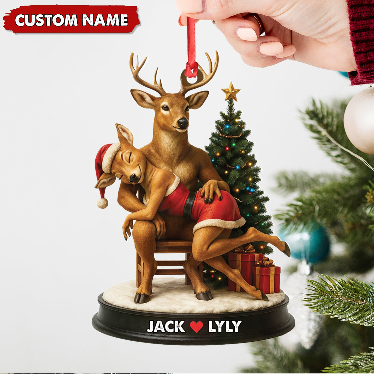 MollyTee Personalized Acrylic Deer Couple Christmas Ornament - Romantic Holiday Decor for Couples & Wildlife Lovers - image 4