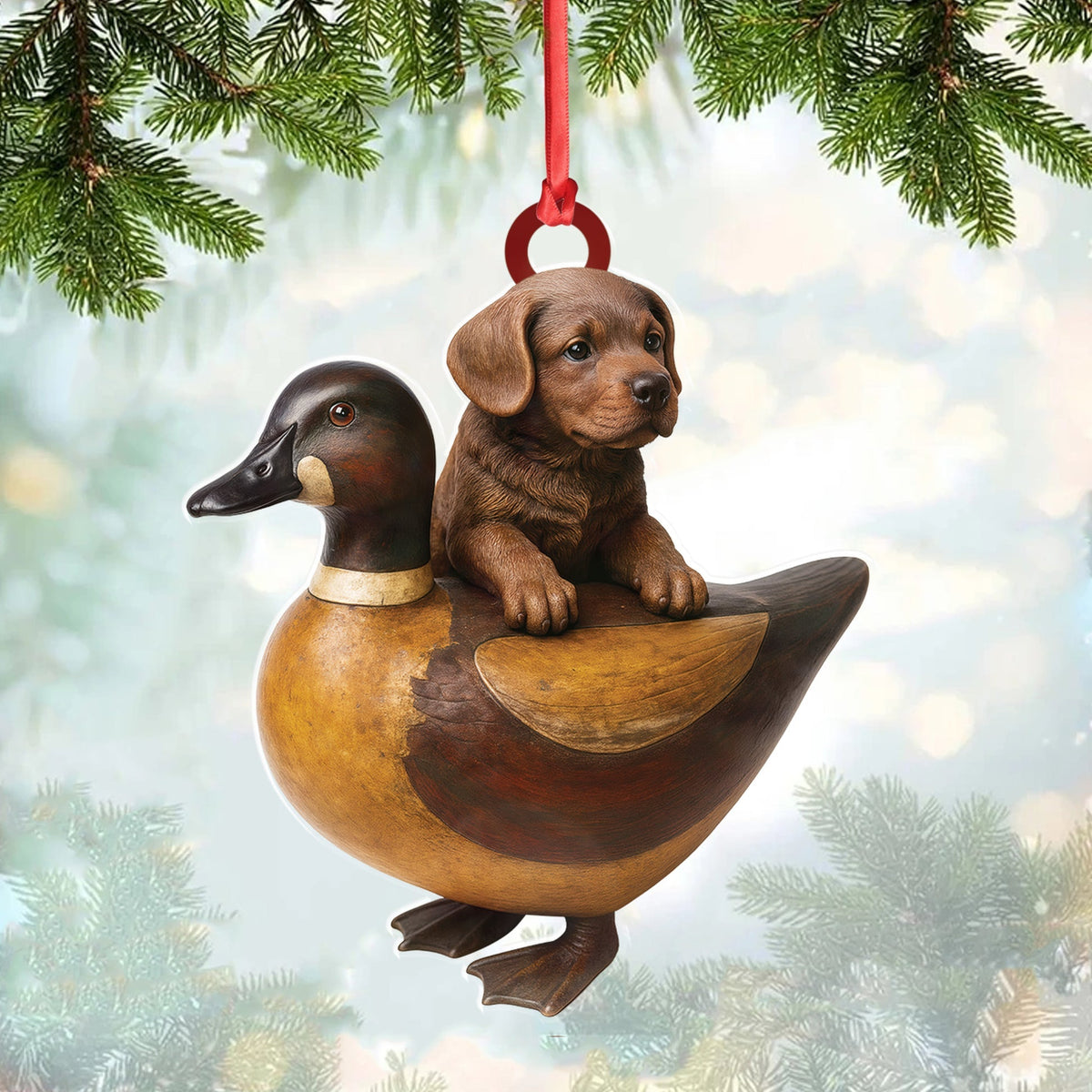 MollyTee Personalized Funny Puppy and Duck Acrylic Ornament - Rustic Hunting Decor for Dog Lovers, Country Cabin Wall Art, Whimsical Farmhouse Gift for Hunters - image 1