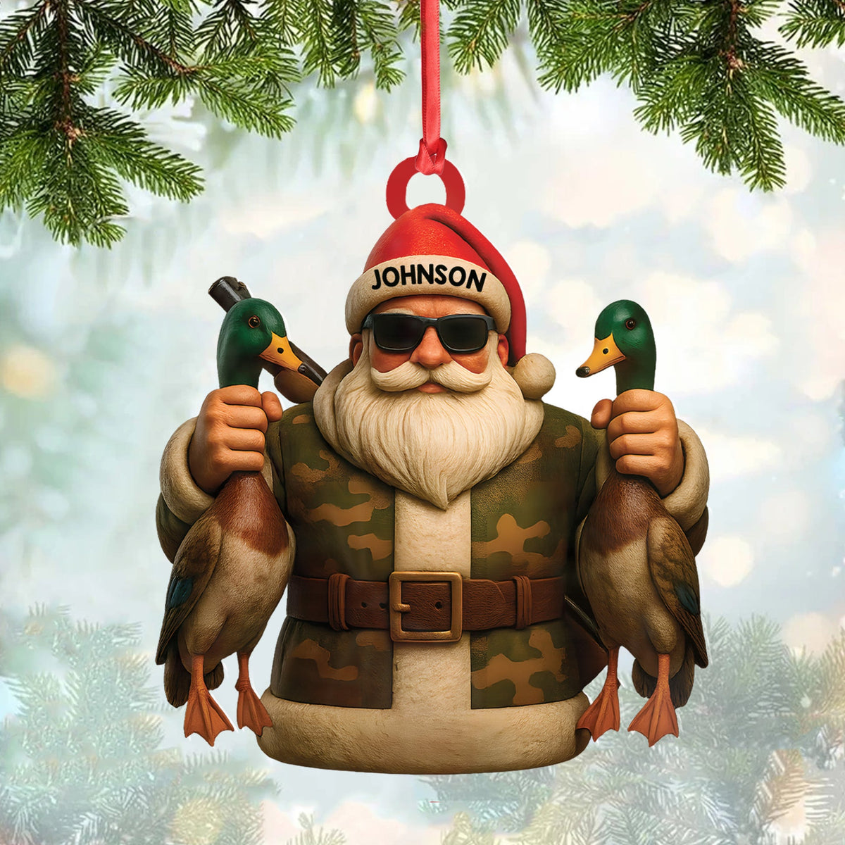 MollyTee Personalized Duck Hunter Santa Acrylic Ornament - Funny Christmas Gift for Hunters - Custom Name Camo Decor - image 1
