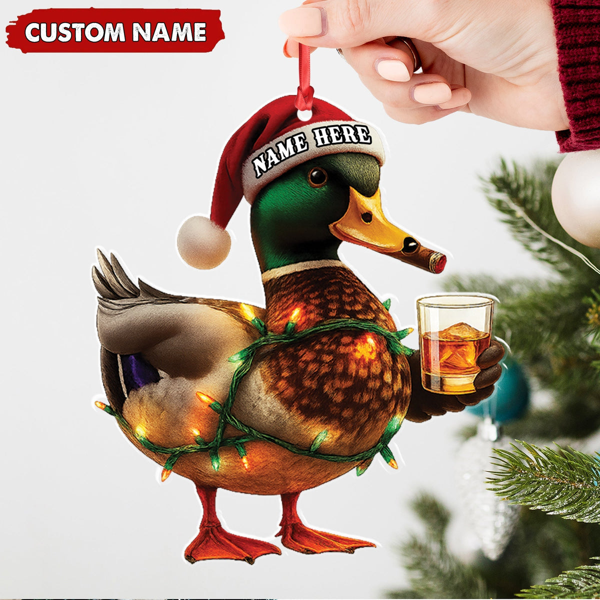 MollyTee Personalized Funny Duck Smoking Acrylic Christmas OrnamentCustom Name Drinking Gift For Hunters - image 1