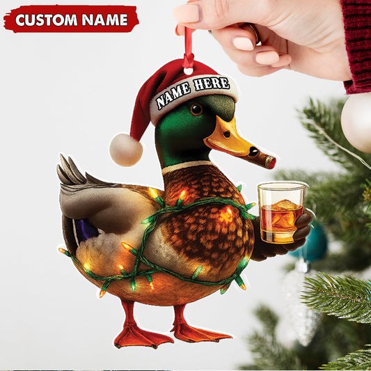 MollyTee Personalized Funny Duck Smoking Acrylic Christmas OrnamentCustom Name Drinking Gift For Hunters - image 1