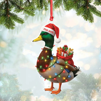 MollyTee Funny Christmas Duck Acrylic Ornament - Mallard Santa with Lights and Gifts, Personalized Holiday Decoration for Duck Lovers, Unique Hunter Christmas Gift - image 1