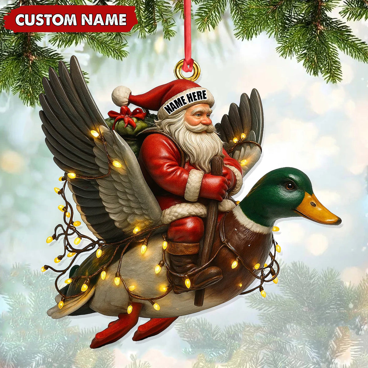 MollyTee Personalized Santa Riding Duck Ornament, Custom Name Christmas Gift for Hunters - image 1