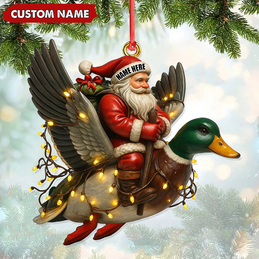 MollyTee Personalized Santa Riding Duck Ornament, Custom Name Christmas Gift for Hunters - image 1