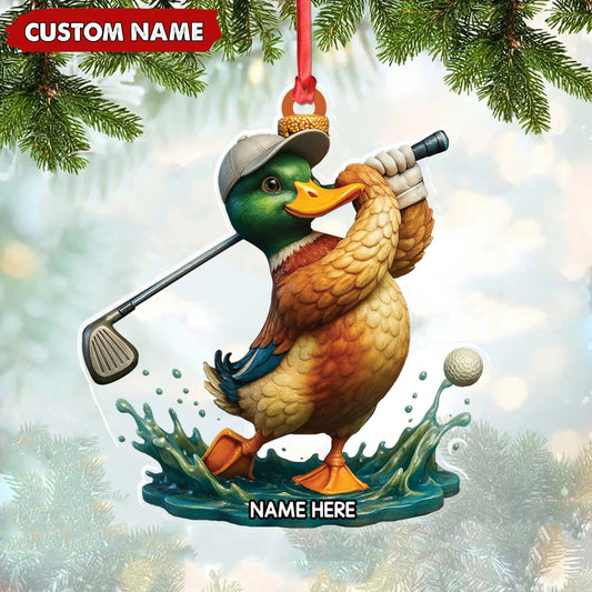 MollyTee Personalized Acrylic Duck Golf Christmas Ornament - Custom Name Funny Hunter Gift for Golf Lovers - image 1