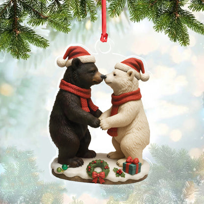 MollyTee Christmas Bear Couple Figurine Acrylic Ornament - Cute Holiday Decor for Couples, Polar and Brown Bear Love Statue, Romantic Christmas Gift for Him or Her - image 1