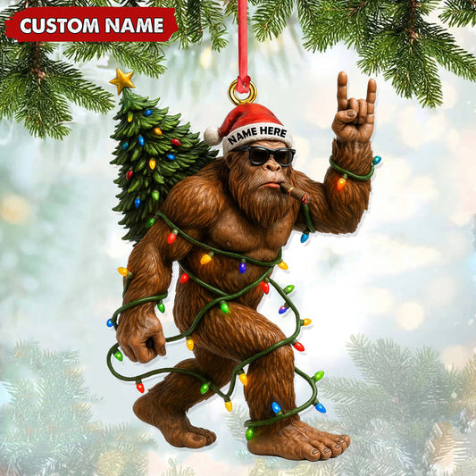 MollyTee Personalized Bigfoot Christmas Ornament, Custom Name Funny Holiday Gift for Hunters - image 1