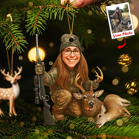 MollyTee Personalized Hunting Acrylic Christmas Ornament Custom Photo Caricature Gift For Hunters - image 2