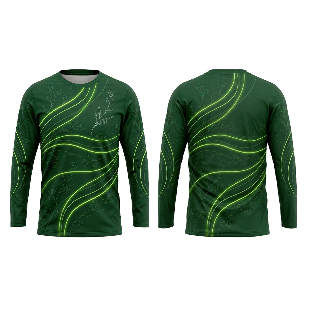 Custom Neon Green Botanical Wave Landscaping Uniform Shirt