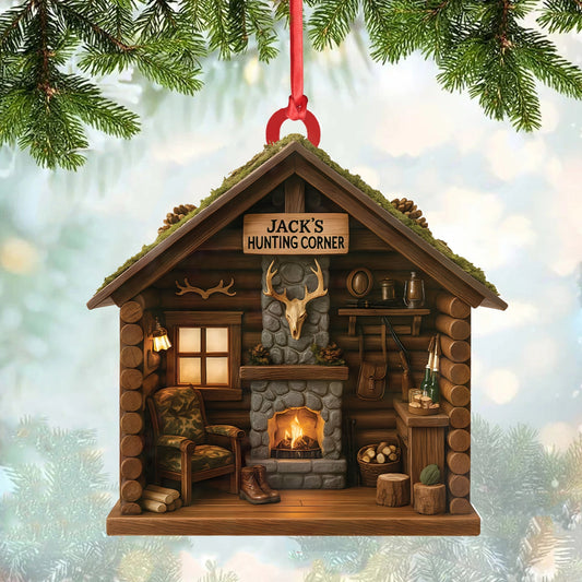 MollyTee Personalized HunterÃƒÂ¢Ã¢â€šÂ¬Ã¢â€žÂ¢s Cabin Ornament, Custom Log Cabin Christmas Decoration for Outdoor Lovers - image 1